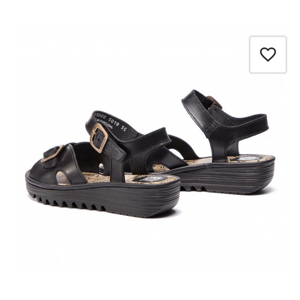 FLY LONDON EMITFLY WEDGE SANDALS IN BLACK LEATHER WOMEN SIZE EU39/US9 - Picture 3 of 10